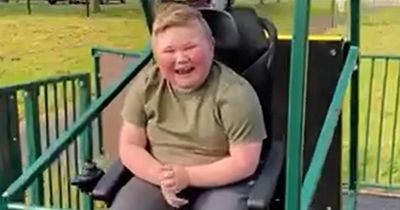 Youngster with muscular dystrophy enjoys new wheelchair accessible swing at Sunderland playpark