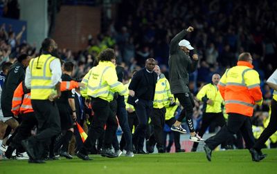 Patrick Vieira kicks fan during pitch invasion after Crystal Palace defeat by Everton