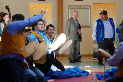 Prince Charles dances during traditional drum show in Canada