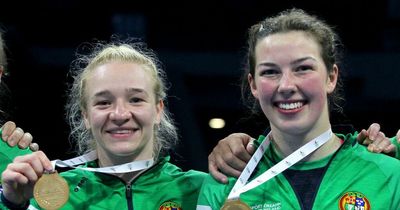 Katie Taylor congratulates Amy Broadhurst and Lisa O'Rourke on World Championship wins