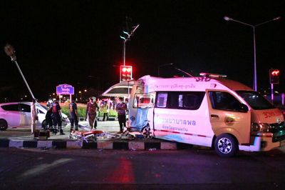 Six hurt in ambulance-pickup truck crash