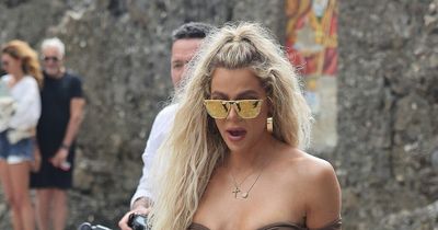 Kim and Khloe Kardashian sport bold looks in Italy ahead of Kourtney's wedding
