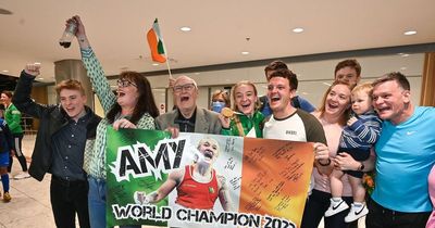 Joyous scenes as World champions Amy Broadhurst and Lisa O'Rourke are welcomed home
