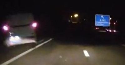 Shocking moment drunk van driver crashes into car and careers off motorway