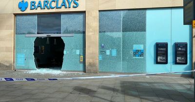Entrance to Edinburgh Princes Street bank completely smashed up with police on scene