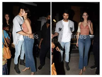 'Liger' stars Ananya Panday and Vijay Deverakonda share a hug and pose for the paparazzi as they step out for a dinner date – See photos