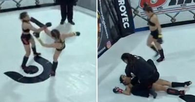 Female MMA fighter left unconscious on canvas after brutal kick three seconds into fight