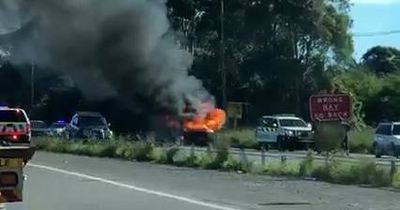 The moment a motor home bursts into flames on the road at Tarro