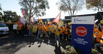 Hunter Catholic school teachers and support staff take strike to Diocese of Maitland-Newcastle offices