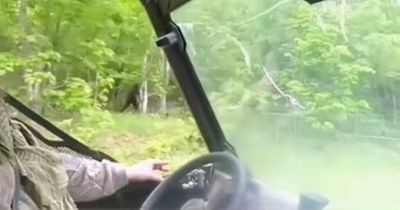 Two men capture clip of 'Bigfoot running through the trees' as they drive in forest