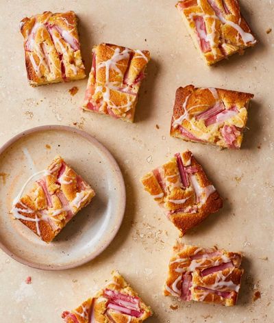 Benjamina Ebuehi’s recipe for rhubarb and elderflower traybake