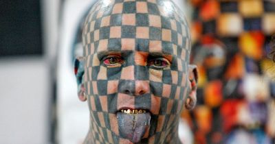 Man with 848 square tattoos all over his body says he sneezes black ink