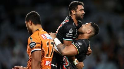 Alex Johnston becomes Rabbitohs' leading NRL try-scorer in big win over Tigers, as Roosters and Knights add wins