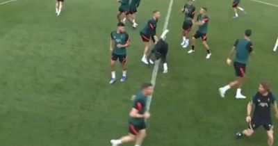 Sadio Mane goes flying in Liverpool training as Virgil van Dijk pulls amusing trick