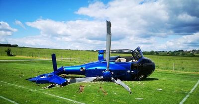 Shocking images show helicopter plummet onto tennis court as four people on board escape