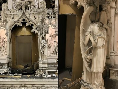 A tabernacle was stolen and an angel statue was beheaded at a Brooklyn church