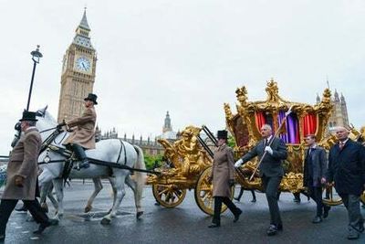 Early morning rehearsal for gold coach that Queen used at coronation