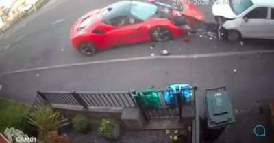 Dramatic moment £500,000 Ferrari smashes into three cars before driver flees on foot
