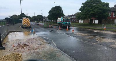 Traffic chaos in Whitley Bay after burst water main floods road
