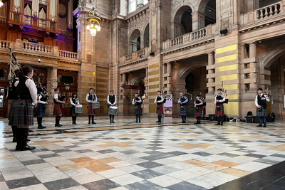 Scottish pipers play Ukraine and Scotland's national anthems ahead of World Cup play-off