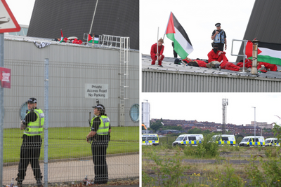 Large police presence at arms factory as pro-Palestine activists remain on roof