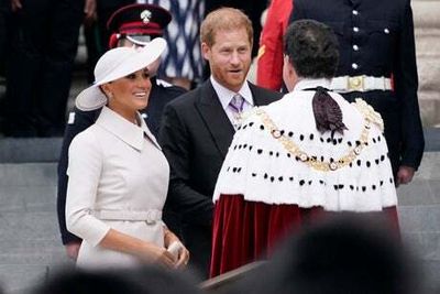 Harry and Meghan reunited with royal family for first time in two years at Queen’s thanksgiving service