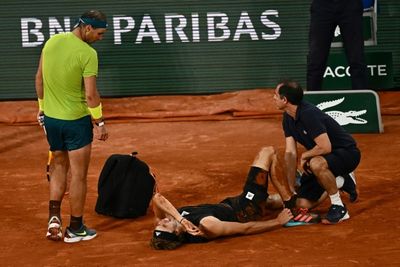 Nadal into 14th French Open final as Zverev quits with horror injury