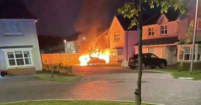Car engulfed in flames after thugs launch firebomb attack in Scots town