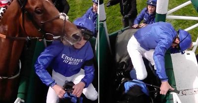 Jockey smacked in the head by horse in dramatic scenes at start of race at Epsom