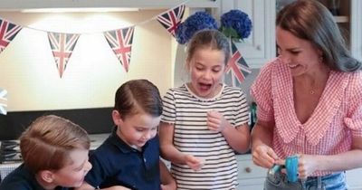 Adorable pictures show the Duchess of Cambridge, George, Charlotte and Louis all baking cakes for a Cardiff street party