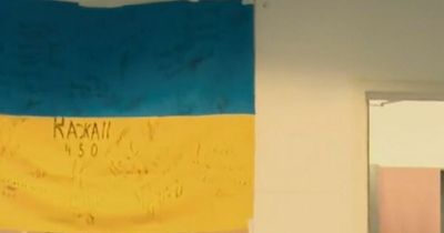 Ukraine inspired by changing room flag bearing personal messages from soldiers in war zone