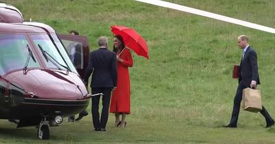 William blows kisses to Louis as he and Kate board helicopter for their visit to Cardiff