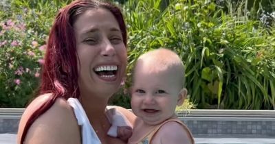 Stacey Solomon enjoys first dip in new swimming pool despite pouring rain