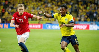 Manchester United star Anthony Elanga reacts to scoring first international goal for Sweden