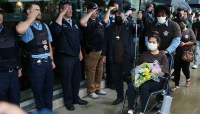 Chicago police officer shot in Englewood leaves hospital: ‘I will grow stronger, both physically and mentally, from this tragedy’