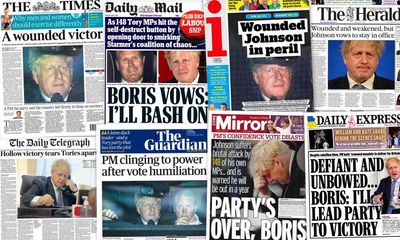 ‘Out in a year’: what the papers say about Tory vote on Boris Johnson