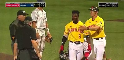 A college umpire made the worst interference call on Maryland runner who rammed into a UConn first baseman