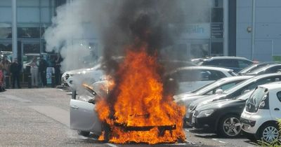 Vauxhall car erupts into flames in public car park after 'accidental ignition'