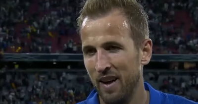 Harry Kane reacts to becoming second men's player to reach 50 England goals