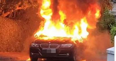 Glasgow police hunt BMW fire thug after motor bursts into flames on city street