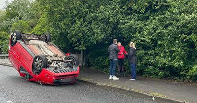 Car flips onto its roof during crash on Glasgow road