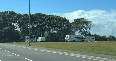Travellers pitch up on Beach Lawns - and now new bollards are to be installed