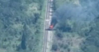 Russian amphibious armoured vehicle explodes in flames after being hit by missile