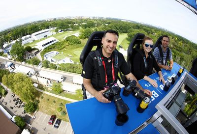 Fans can enjoy a beverage from a full-service bar suspended by a crane at the RBC Canadian Open