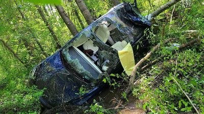 Tesla Flies Through Forest, Driver Escapes With Minor Injuries