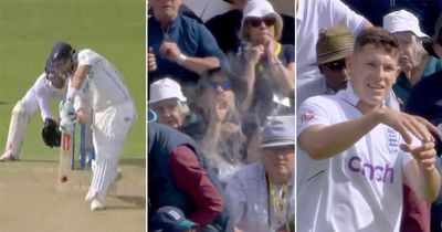 Daryl Mitchell hits six into fan's pint leaving players and commentators in stitches