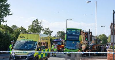 Two women rushed to hospital after bus, cab and car crash