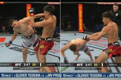 UFC 275 video: Hayisaer Maheshate starches Steve Garcia with perfect right hand while backpedaling