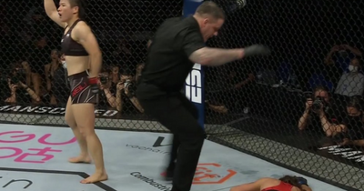 Zhang Weili leaves Joanna Jedrzejczyk face down with brutal spinning-backfist KO