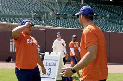 Bears’ Cole Kmet and Sam Mustipher had a spirited ‘cornhole vs. bags’ debate at Wrigley Field